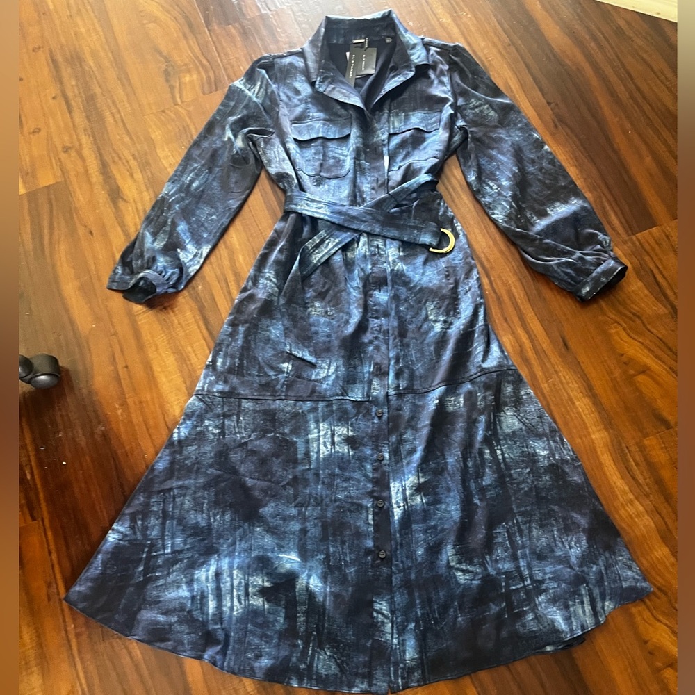 New Elie Tahari Navy and White Women's Dress size L - Picture 7 of 16